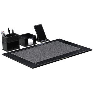 Mimaks 640-S 4-piece Leather & Cloth Desk Organiser Set Black