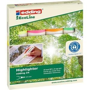 Edding 24 EcoLine Highlighter Pen Chisel Tip 2-5 mm Line Assorted Colours Pack of 4