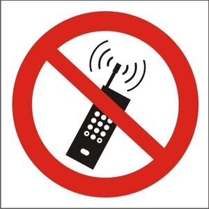 Seco No Mobile Phones Sign Semi-Rigid Plastic Peel & Stick 200 x 200 mm Red & White