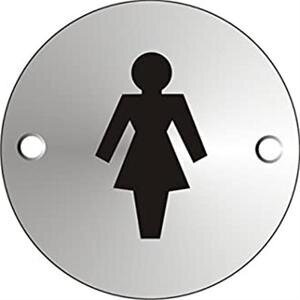 Seco Ladies Toilet Sign Satin Anodised Aluminium Pre Drilled 72 mm Diameter Silver & Black