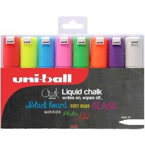Uni-Ball Chalk Marker PWE-8K Chisel Tip Broad 8 mm Assorted Colours Pack of 8