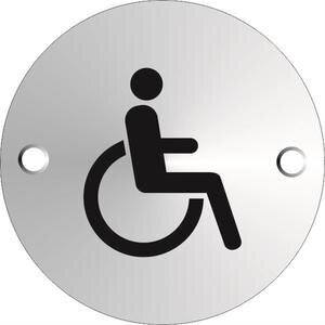 Seco Disabled Toilet Sign Satin Anodised Aluminium Pre Drilled 72 mm Diameter Silver & Black