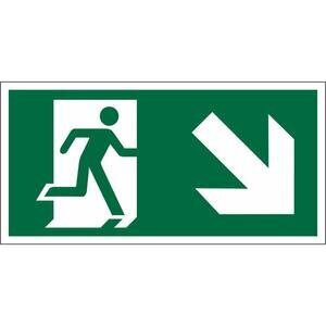 Seco Exit Down Right Arrow Sign Semi-Rigid Plastic Peel & Stick 300 x 150 mm Green & White