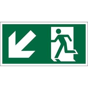 Seco Exit Down Left Arrow Sign Semi-Rigid Plastic Peel & Stick 400 x 200 mm Green & White