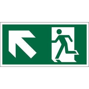 Seco Exit Up Left Arrow Sign Semi-Rigid Plastic Peel & Stick 300 x 150 mm Green & White