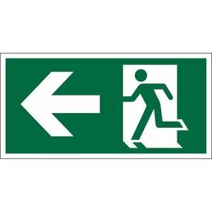 Seco Exit Left Arrow Sign Semi-Rigid Plastic Peel & Stick 300 x 150 mm Green & White