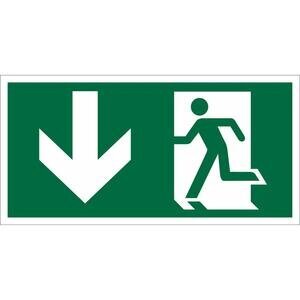 Seco Exit Down/Through Arrow Sign Semi-Rigid Plastic Peel & Stick 400 x 200 mm Green & White