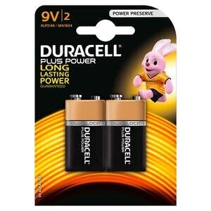 Duracell Plus Power 9V Alkaline Battery Pack of 2