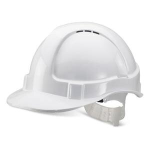 B-Brand Economy Vented Safety Helmet White, Plastic Harness with Sweatband