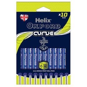 Oxford Curve Ballpoint Pen 1 mm Needle Point Tip Blue Pack of 10