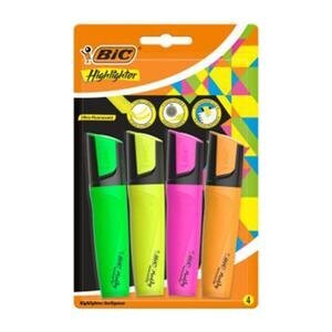 BIC Marking Highlighter with Clip Chisel Tip Highlighter Pen Assorted Colours Pack of 4
