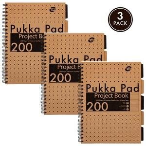 Pukka Kraft A4 Wirebound Project Book 200 Page Pack of 3