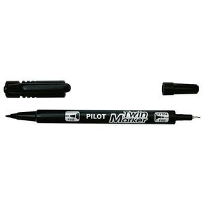 Pilot BeGreen Twin Permanent Marker 0.8 mm Fine and 0.4 mm Extra Fine Dual Bullet Tips Black Pack of 10