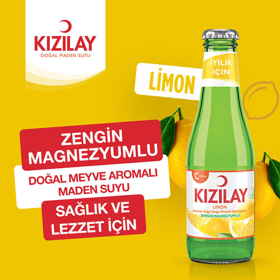KIZILAY+C VİTAMİNLİ LİMON AROMALI DOĞAL ZENGİN MİNERALLİ GAZLI İÇİCEK 200ML