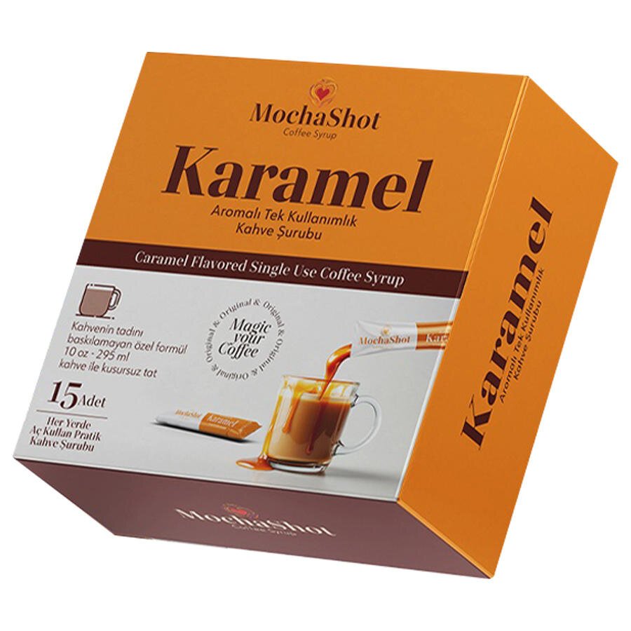 Mocha Shot Karamel Aromalı Tek Kullanımlık Kahve Şurubu 13 ml x 15