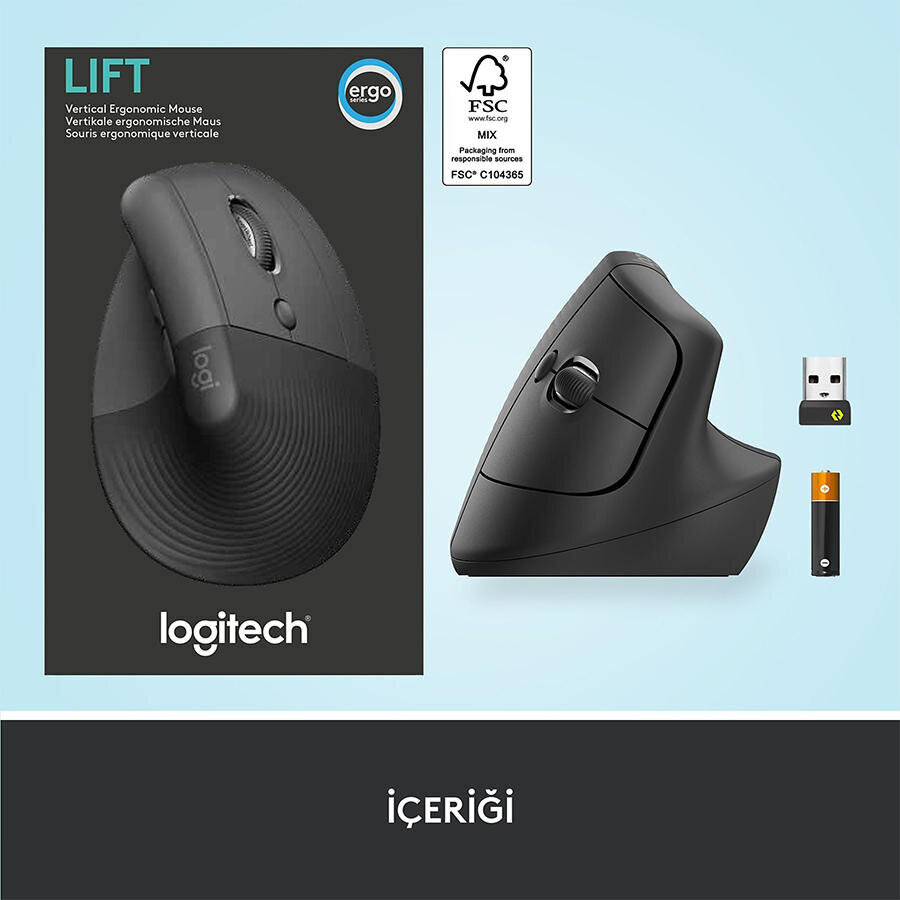Logitech 910-006473 Lift Kablosuz Ergonomik Dikey Mouse Siyah