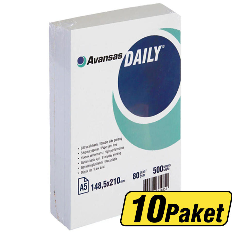 Avansas Daily A5 Fotokopi Kağıdı 80 gr 10 Paket (5000 sayfa)