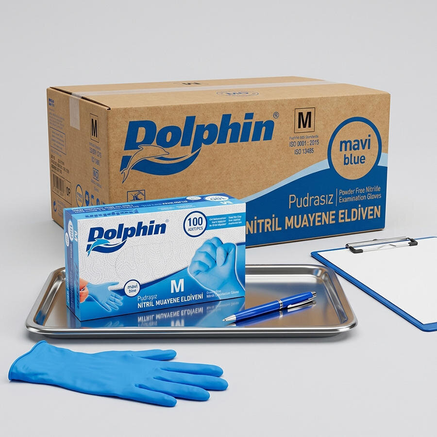 Dolphin Nitril Eldiven Medium Mavi 100'lü x 20 Paket - Koliyle Al