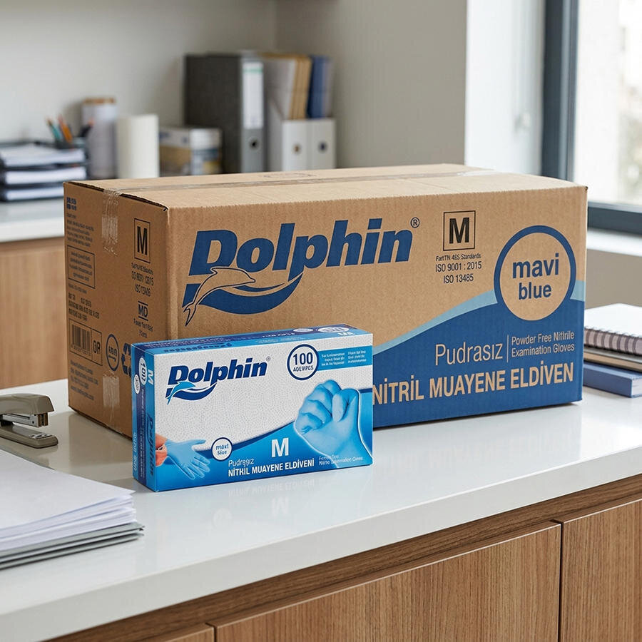 Dolphin Nitril Eldiven Medium Mavi 100'lü x 20 Paket - Koliyle Al