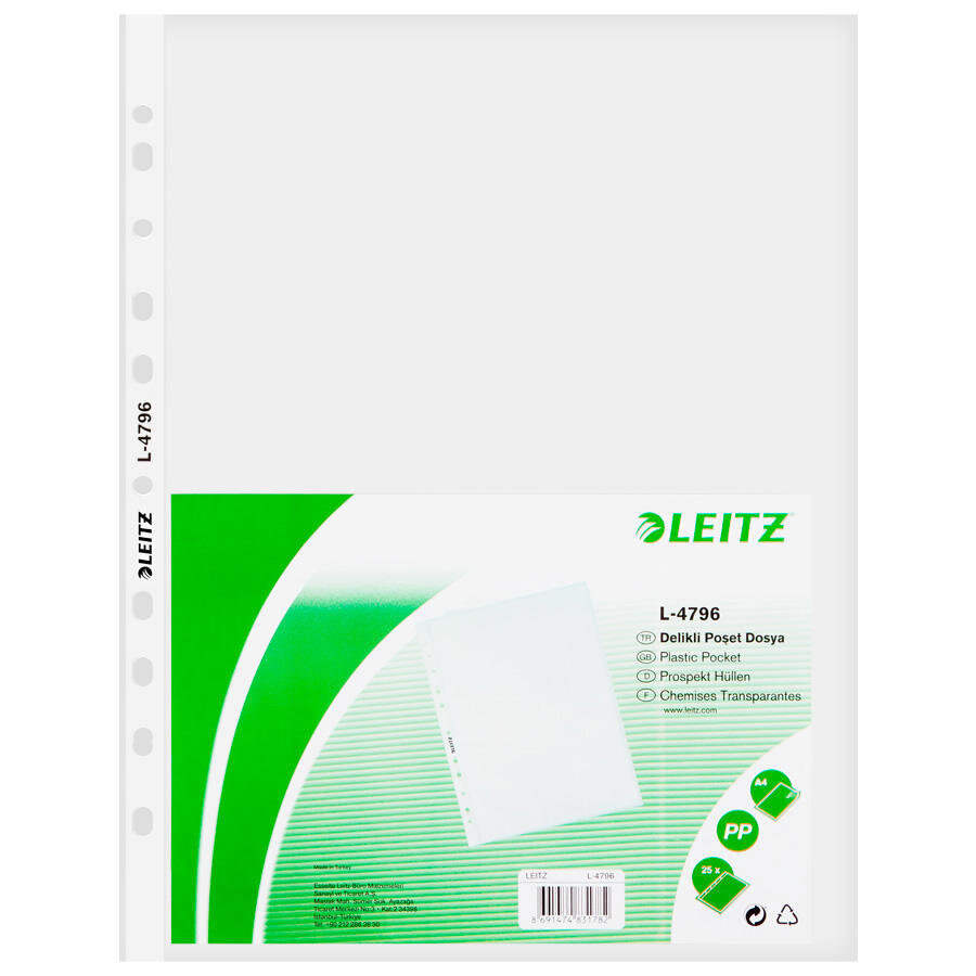 Leitz 4796 A4 Delikli Şeffaf Poşet Dosya 100'lü Paket