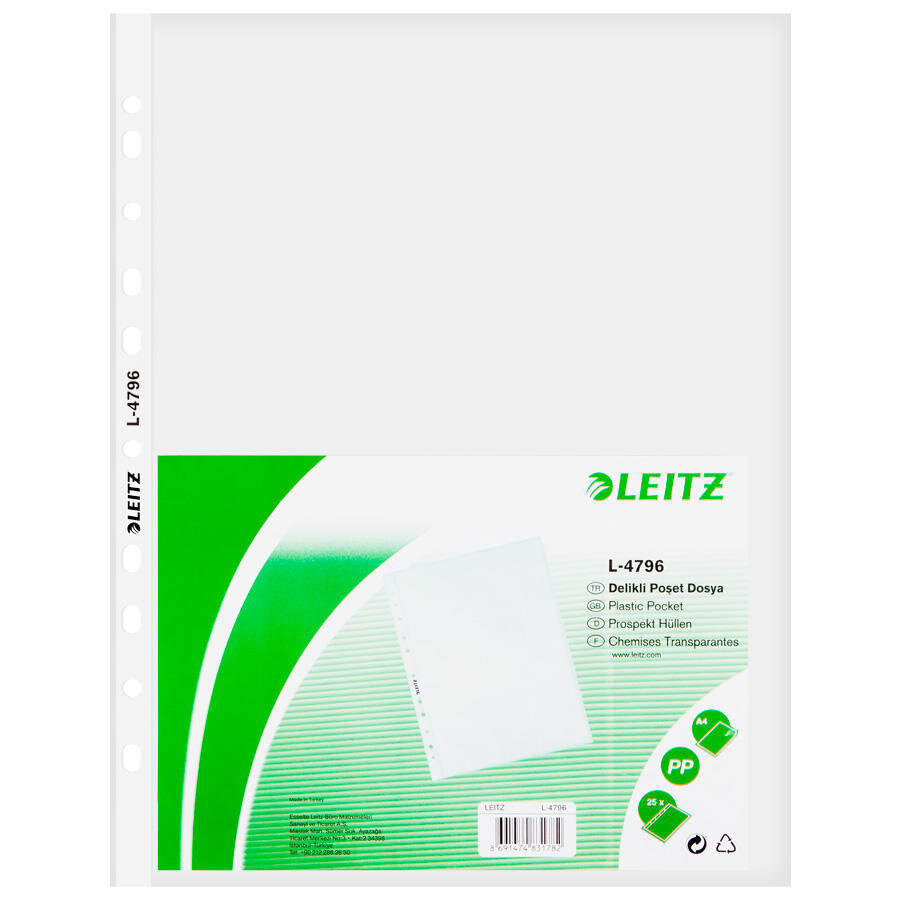Leitz 4796 A4 Delikli Şeffaf Poşet Dosya 25'li Paket