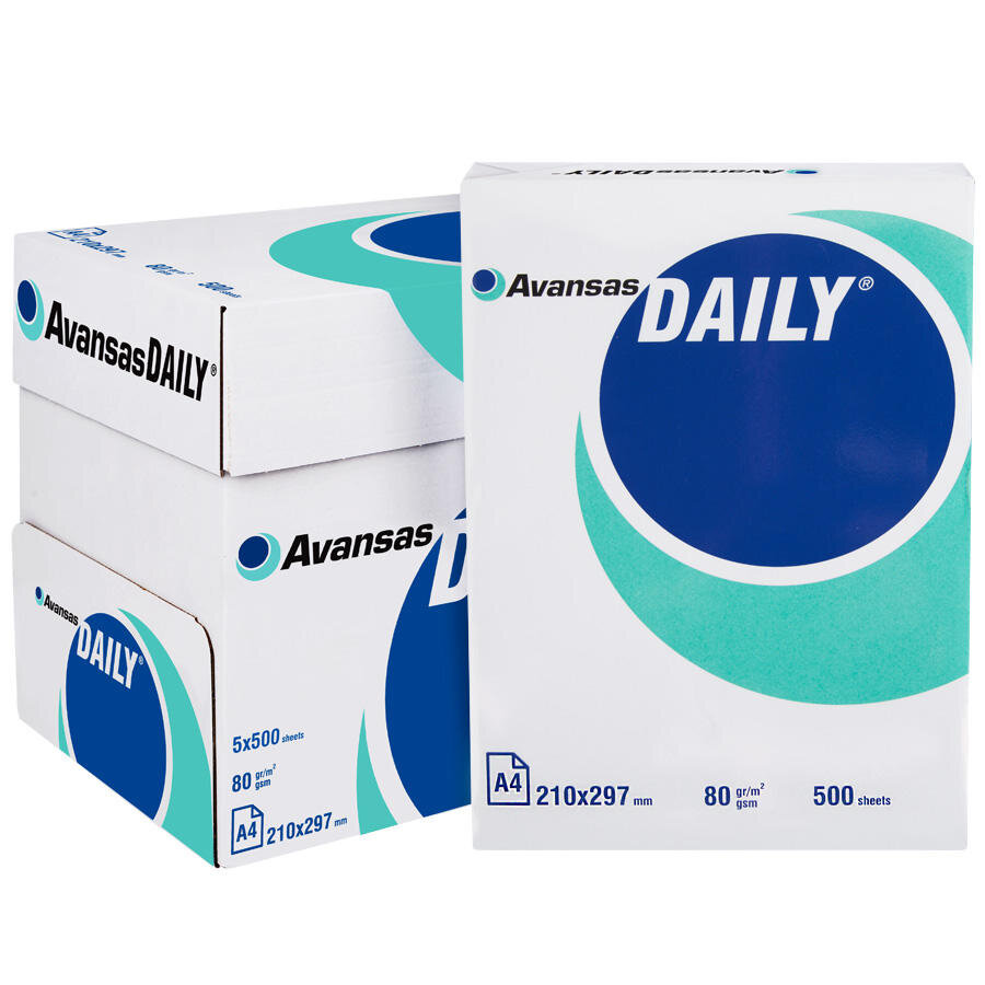 Avansas Daily A4 Fotokopi Kağıdı 80 gr 1 Koli 5 Paket (2.500 Sayfa)