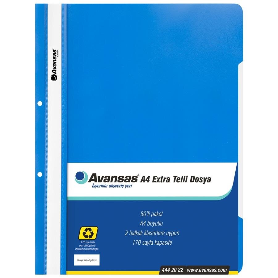 Avansas Extra Telli Dosya Mavi A4 Boyut 50'li Paket