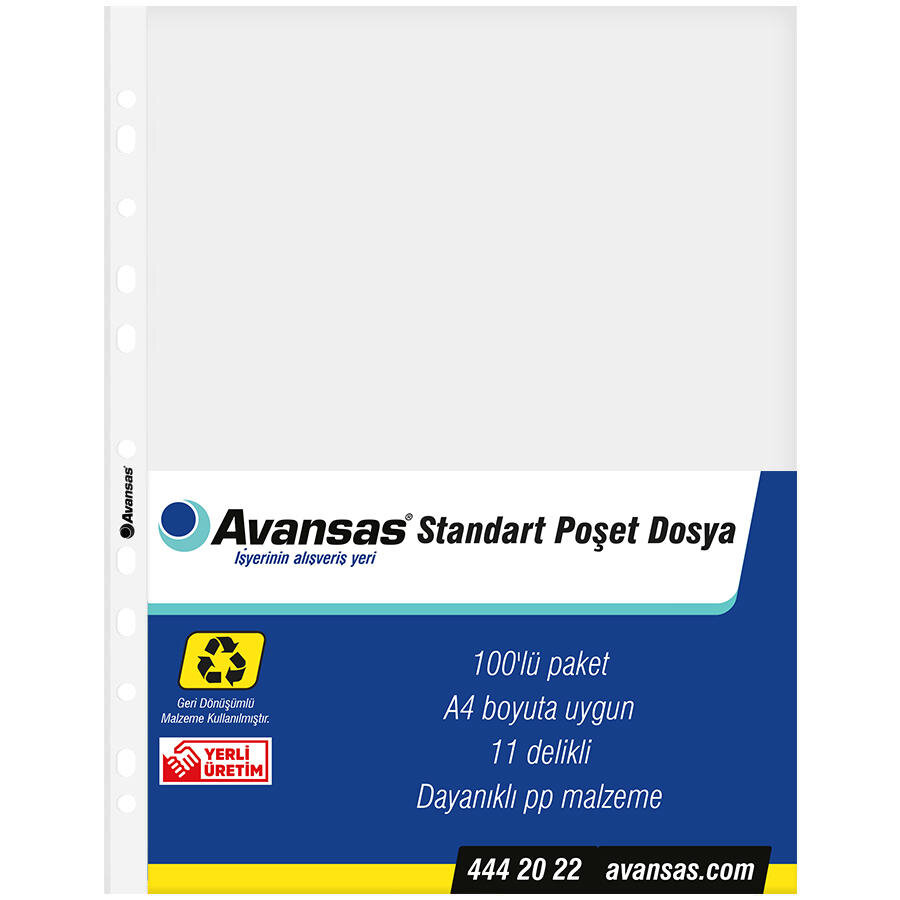 Avansas A4 Şeffaf Poşet Dosya 100'lü Paket