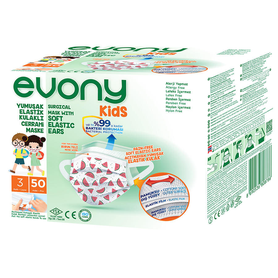Evony Kids 3 Katli Yumusak Elastik Kulaklikli Cerrahi Maske 50 Li Paket Avansas
