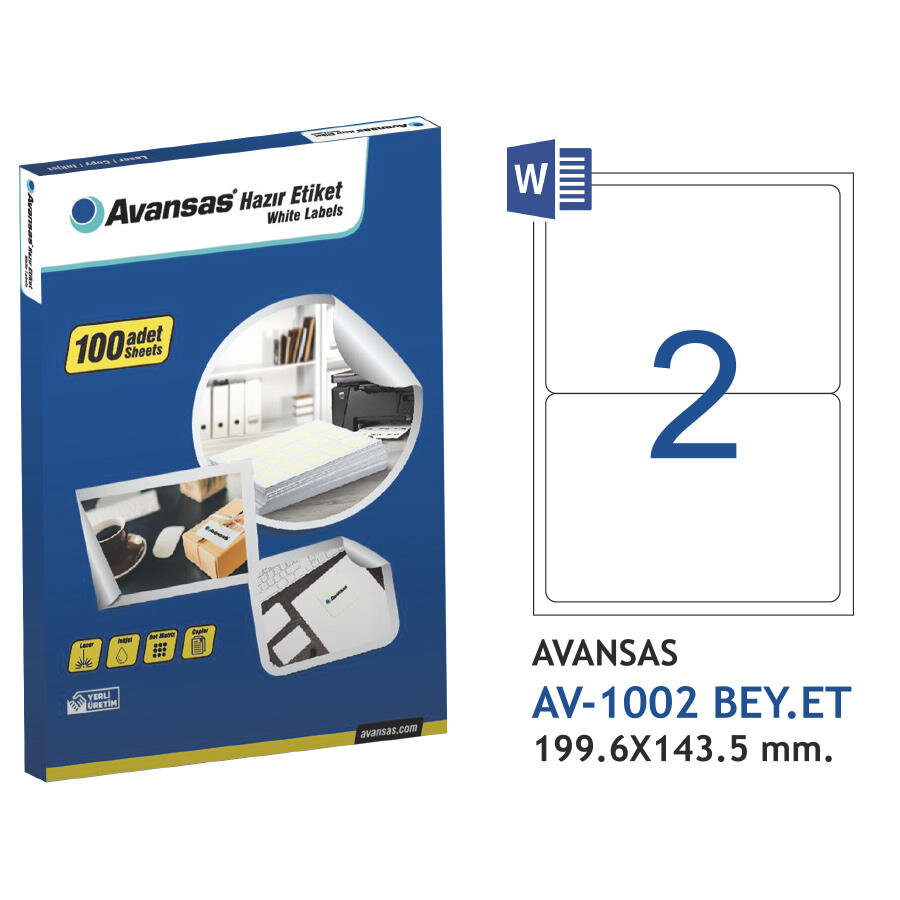 Avansas AV-1002 Beyaz Etiket 199,6x143,5 mm  2li
