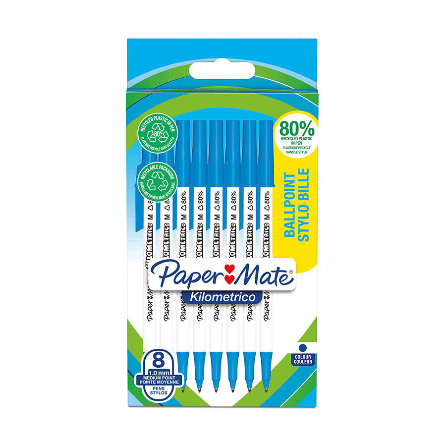 Buy Paper Mate Kilometrico Recycled Blue Ball Pens Pack of 8 Avansas®