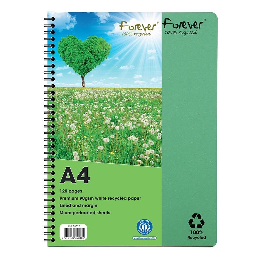 Buy Forever A4 Wirebound Notebook Recycled Ruled Perforated Green Pack