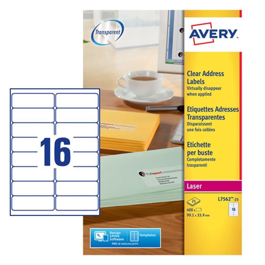 Buy Avery Clear Address Labels Self Adhesive Laser L7562 25 99 X 34